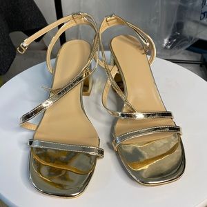Metallic Chunky Heeled Strappy Sandals